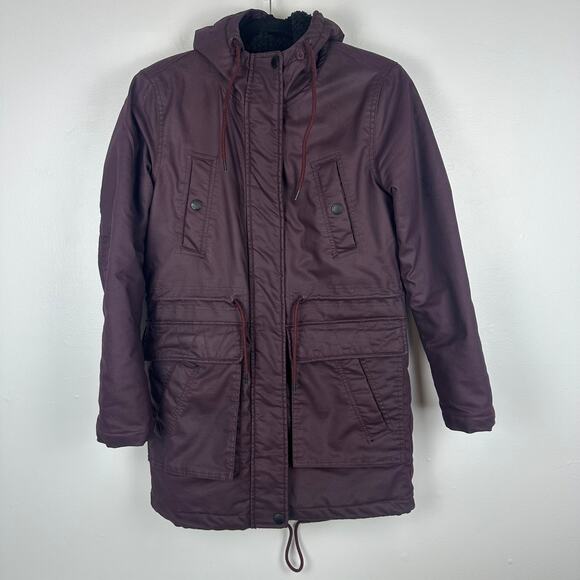 American Eagle Outfitters Womens Sherpa Lined Hooded Purple Parka Jacket XXS - Picture 1 of 16